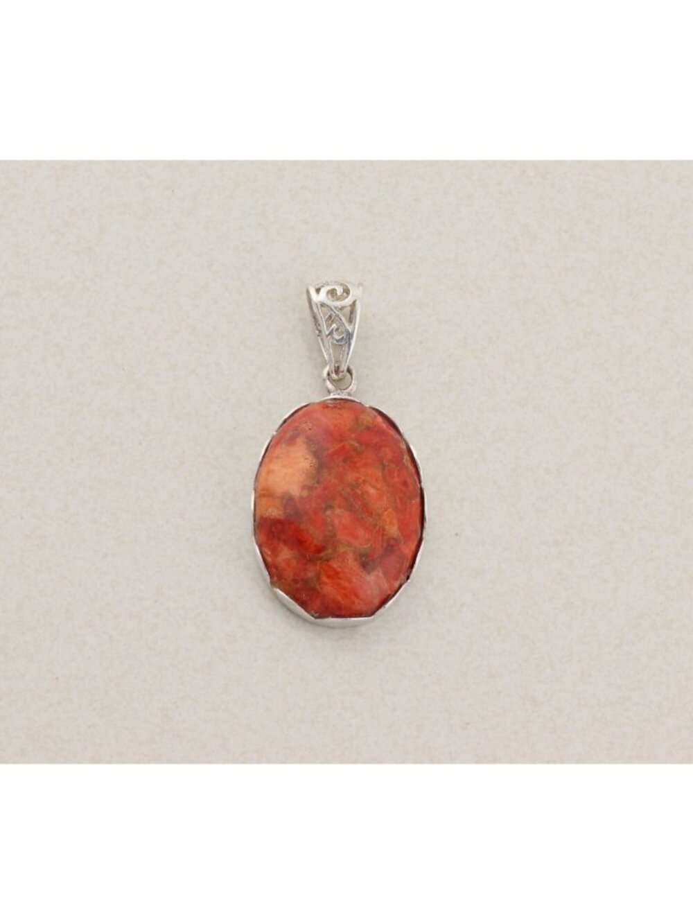 Pendant Only Sterling Silver Orange Jasper Pendant 1 7/8" x 7/8"